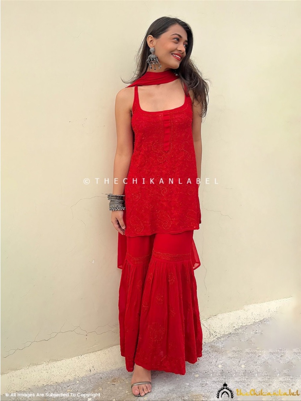 Handmade Red Viscose Kurti Lucknow Chikankari Tunic Kurti